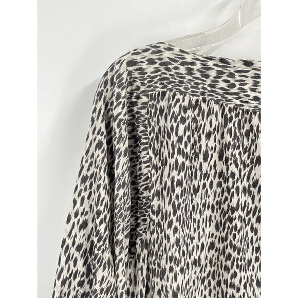 All Saints Animal Print Long Sleeve Cotton Blouse Sz S Boat Neck - Picture 2 of 6